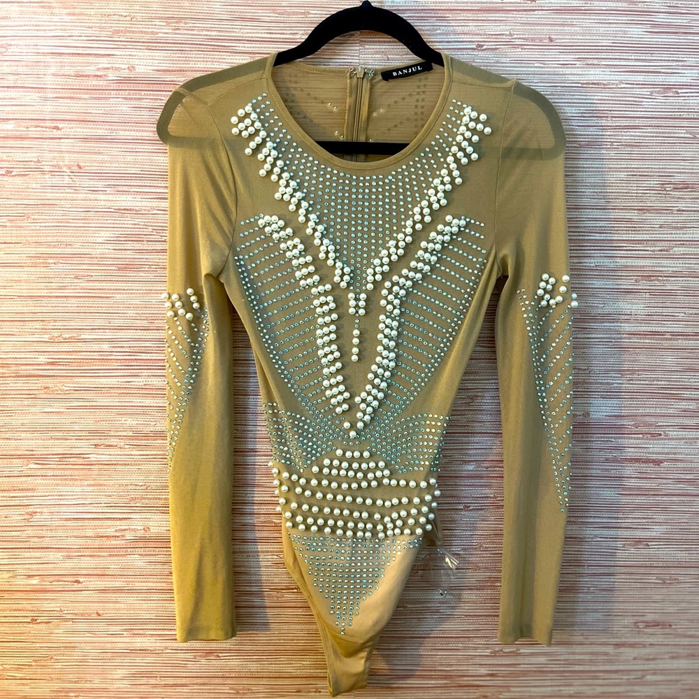 Pearl studded see through body suit size Medium